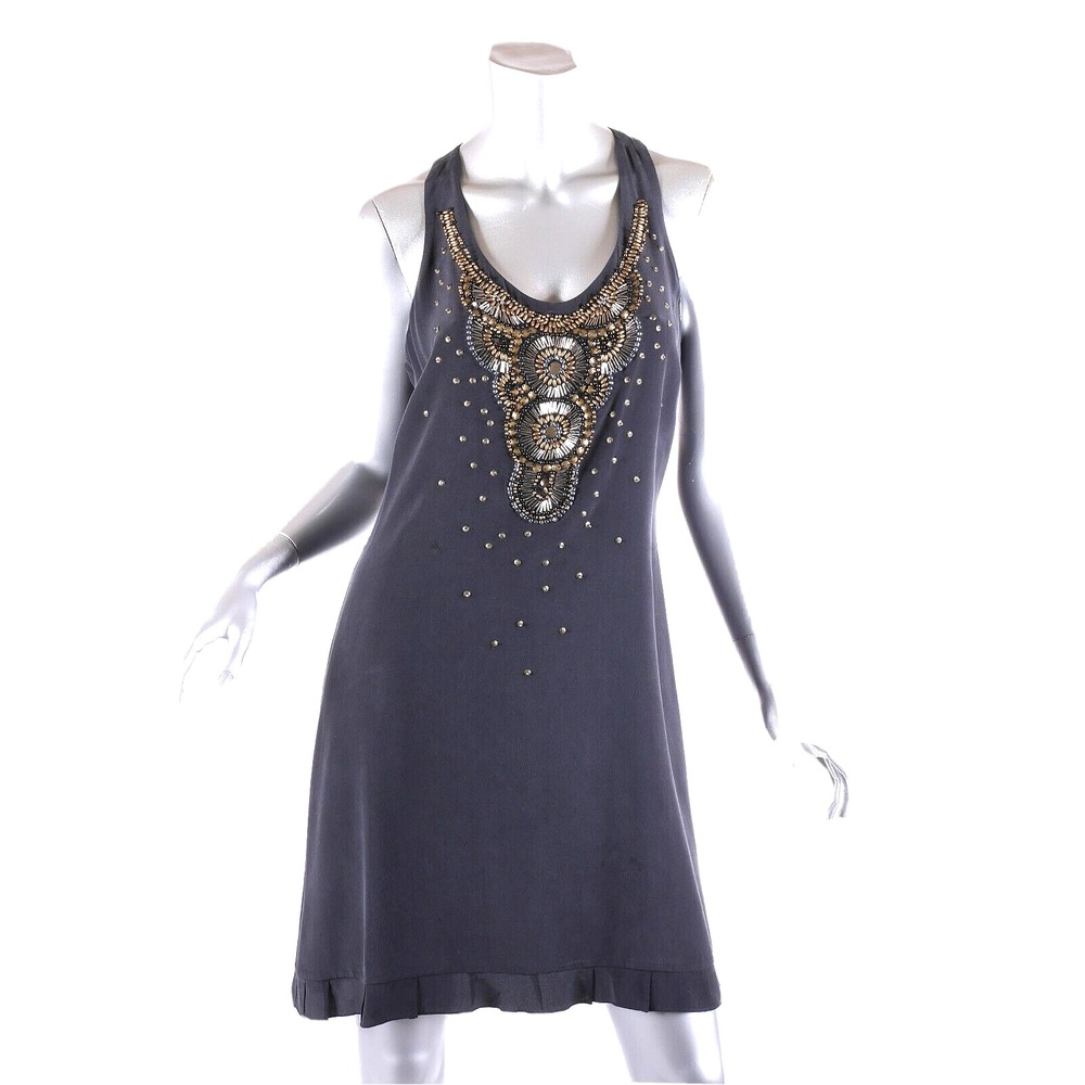 Hale Bob Size XS Black Silk Beaded Sequined Sleeveless Dress